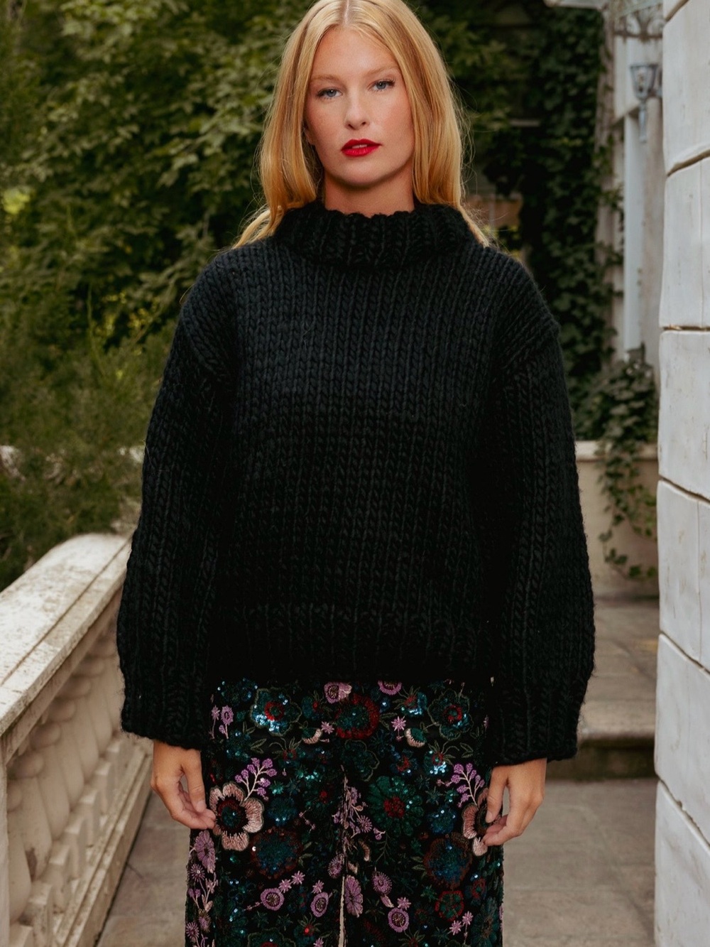 NWT Ivy City Co Ira Chunky Knit Pullover Sweater in Black XS